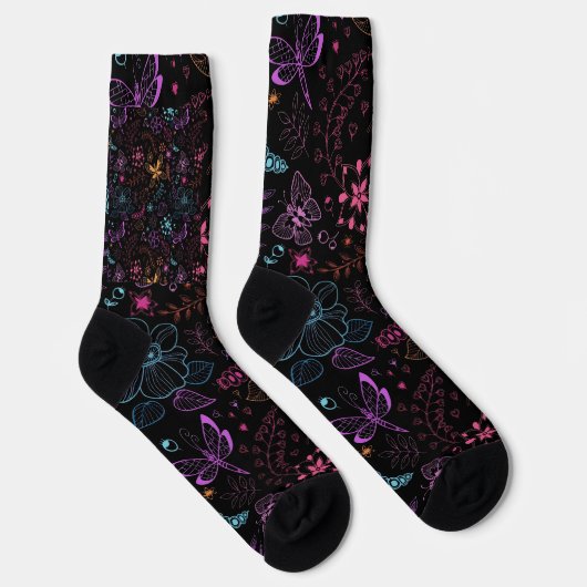 Neon Floral Butterfly Crew Socks Sokken (Rechts)