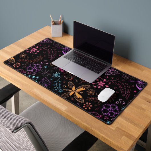 Neon Floral Butterfly Desk Mat (Kantoor 2)