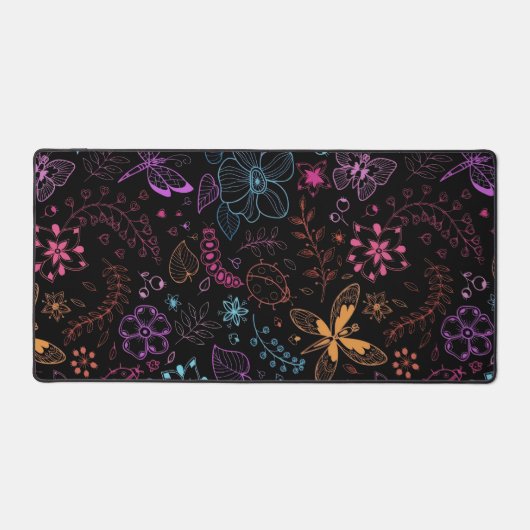 Neon Floral Butterfly Desk Mat (Voorkant)