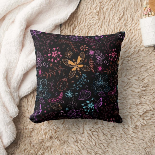 Neon Floral Butterfly Throw Pillow Kussen (Deken)