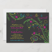 Neon Floral Chalkboard Doodle Wedding Uitnodiging (Voorkant)