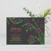 Neon Floral Chalkboard Doodle Wedding Uitnodiging (Staand voorkant)