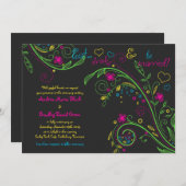 Neon Floral Chalkboard Doodle Wedding Uitnodiging (Voorkant / Achterkant)