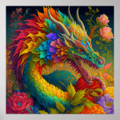 Neon Floral Dragon Poster (Voorkant)