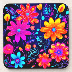 Neon Floral Fantasy Bier Onderzetter