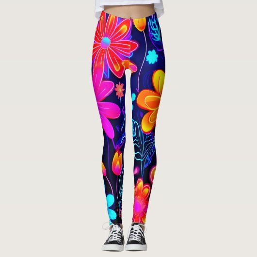 Neon Floral Fantasy Leggings (Voorkant)