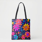 Neon Floral Fantasy Tote Bag (Voorkant)