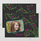 Neon Floral Photo Sweet 16 Birthday Invitation Kaart (Voorkant / Achterkant)