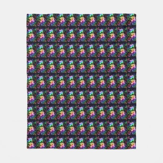 Neon Floral Print Fleece Blanket Deken (Voorkant)