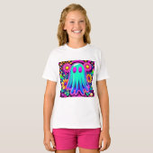 Neon Floral Retro Ghost Halloween T-shirt (Voorkant volledig)