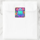 Neon Floral Retro Ghost Halloween Vierkante Sticker (Tas)