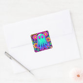 Neon Floral Retro Ghost Halloween Vierkante Sticker (Envelop)