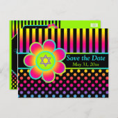 Neon Floral Stripes Bat Mitswa Save the Date Kaart (Voorkant / Achterkant)