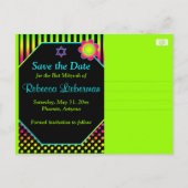 Neon Floral Stripes Bat Mitswa Save the Date Kaart (Achterkant)