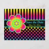 Neon Floral Stripes Bat Mitswa Save the Date Kaart (Voorkant)