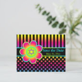 Neon Floral Stripes Bat Mitswa Save the Date Kaart (Staand voorkant)