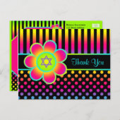 Neon Floral Stripes Bat Mitzvah Dank u Briefkaart (Voorkant / Achterkant)