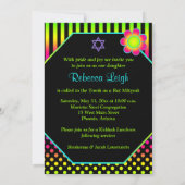 Neon Floral Stripes, Polka Dots Bat Mitzvah Invite Kaart (Achterkant)