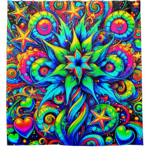 Neon Flower Design Douchegordijn