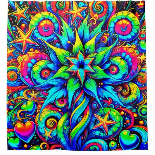 Neon Flower Design Douchegordijn (Voorkant)