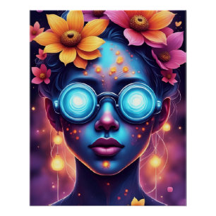 Neon Flower Goddess – Futuristisch fantasieportret Perfect Poster