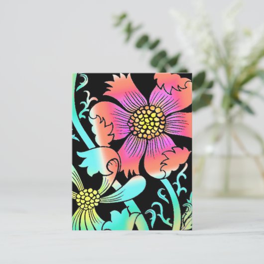 Neon Flowers Briefkaart (Staand voorkant)