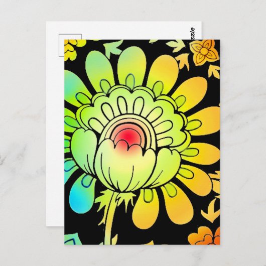 Neon Flowers Briefkaart (Voorkant / Achterkant)