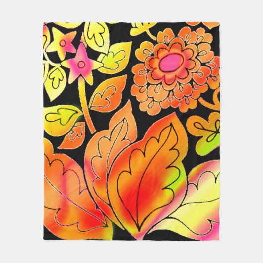 Neon Flowers Fleece Deken (Voorkant)