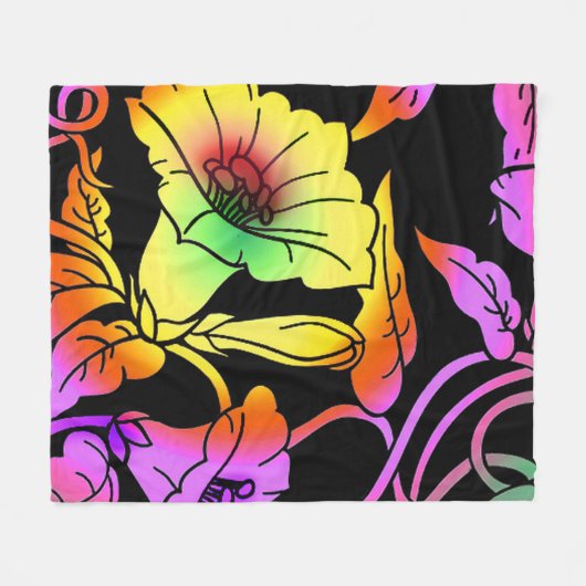 Neon Flowers Fleece Deken (Voorkant (Horizontaal))