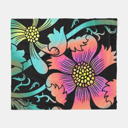 Neon Flowers Fleece Deken (Voorkant (Horizontaal))