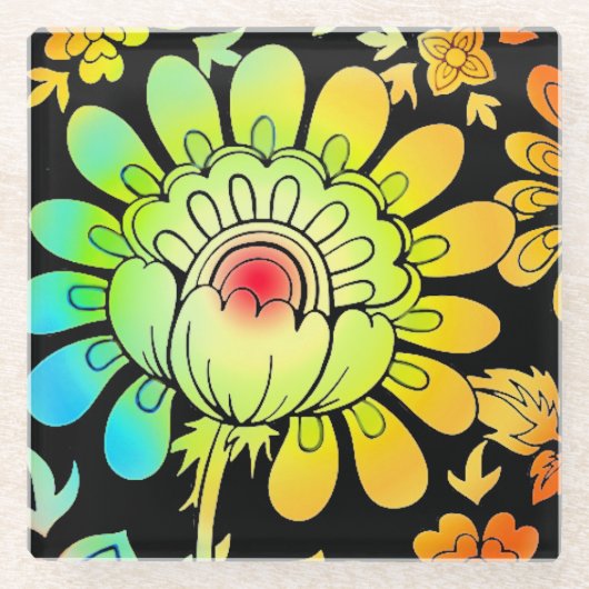 Neon Flowers Glazen Onderzetter (Voorkant)