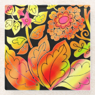 Neon Flowers Glazen Onderzetter