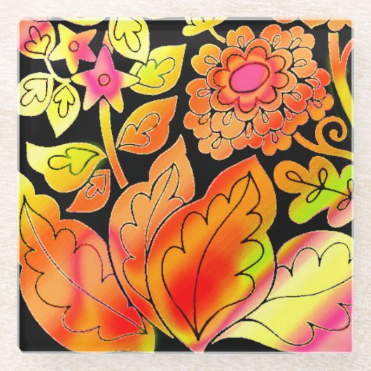 Neon Flowers Glazen Onderzetter (Voorkant)