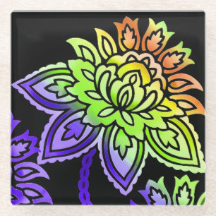 Neon Flowers Glazen Onderzetter