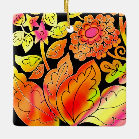 Neon Flowers Keramisch Ornament (Voorkant)