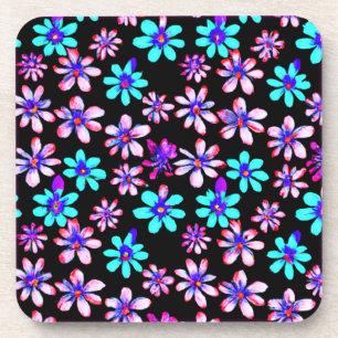 Neon Flowers Patronen Artwork. Bestel nu Bier Onderzetter