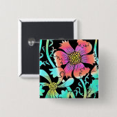 Neon Flowers Vierkante Button 5,1 Cm (Voorkant /achterkant)