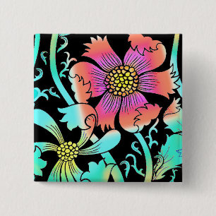 Neon Flowers Vierkante Button 5,1 Cm