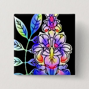 Neon Flowers Vierkante Button 5,1 Cm