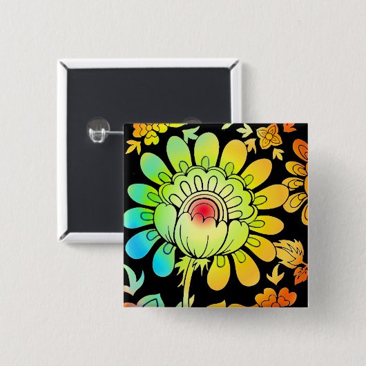 Neon Flowers Vierkante Button 5,1 Cm (Voorkant /achterkant)