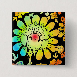 Neon Flowers Vierkante Button 5,1 Cm