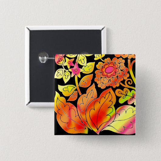 Neon Flowers Vierkante Button 5,1 Cm (Voorkant /achterkant)