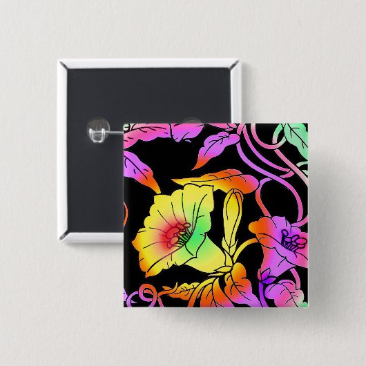 Neon Flowers Vierkante Button 5,1 Cm (Voorkant /achterkant)