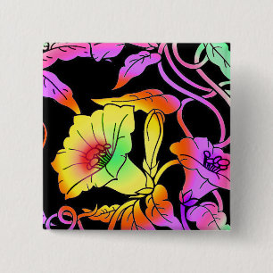 Neon Flowers Vierkante Button 5,1 Cm