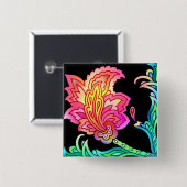 Neon Flowers Vierkante Button 5,1 Cm (Voorkant /achterkant)