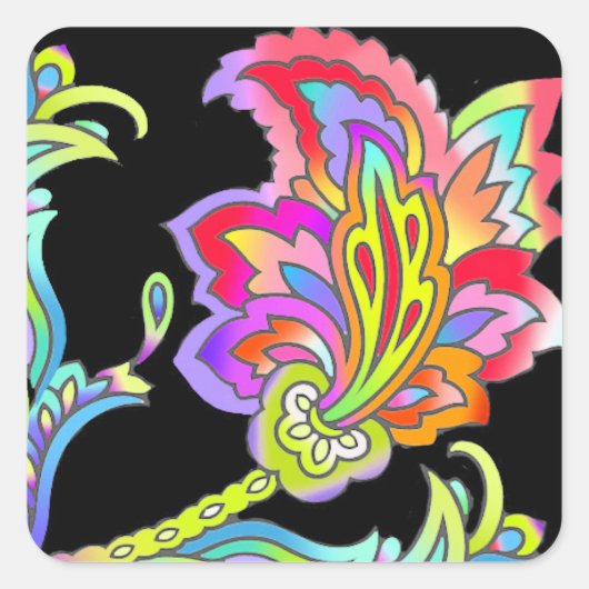 Neon Flowers Vierkante Sticker (Voorkant)