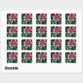 Neon Flowers Vierkante Sticker (Vel)