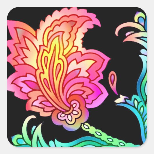 Neon Flowers Vierkante Sticker (Voorkant)