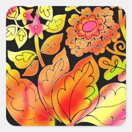 Neon Flowers Vierkante Sticker (Voorkant)