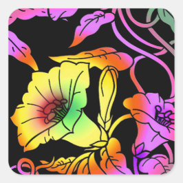 Neon Flowers Vierkante Sticker